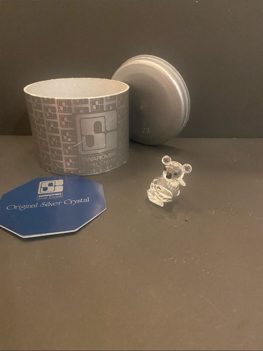 Swarovski Clear Crystal Koala Figurine with Silver Box Accents